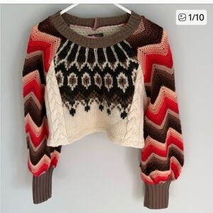 Chevron Wool Sweater with Red and Black Pattern honeybea nfs